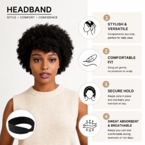 Natural Black Short Afro Kinky Curly Wig WithAttachedHeadbands Glueless Synthetic Wear And Go ForBlackWomen Fluffy Bouncy Afro Wigs